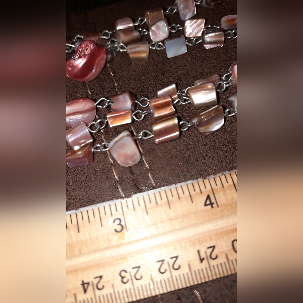 Bead And Shell Multistrand Necklace Signed Silver… - image 3